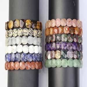 Wholesale Natural Faceted Rectangle Stone Oval <strong>Beaded</strong> <strong>Bracelet</strong>, Healing Gemstone Elastic Durable <strong>Bracelets</strong> for Women Gift - Product Image 1
