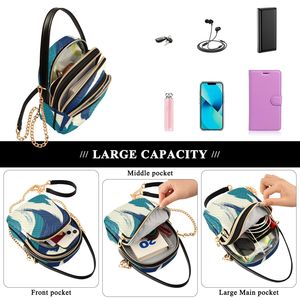 Ultrasonic Quilted Nylon 3-Layer Crossbody Bag, <b>Large</b> Capacity Blue & White Abstract Sling Purse with Leather Handle and Gold Ch - Product Image 5