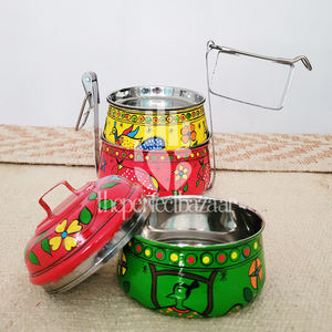 Boîte à lunch de luxe en acier inoxydable, chauffable, peinte à la main, à deux niveaux, portable, compatible lave-vaisselle, 2 compartiments - Product Image 3