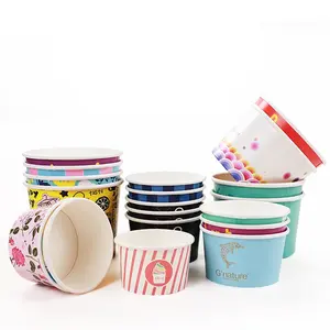 Wholesale paper cup 3.5oz ice cream paper cup with lid spoon custom printed paper cups ice cream