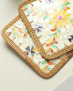 Round <b>Rattan</b> Table <b>Placemat</b> with Mother of Pearl Inlay Handmade Woven Eco-Friendly 33cm Diameter for Elegant Dining Cheap Price - Product Image 4