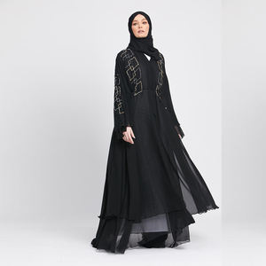 Abayas de couleur unie en coton noir, robe africaine en mousseline de soie Baratas Khaliji longue Abaya - Product Image 3