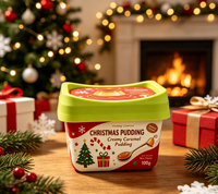 Boîte à pudding carrée en PP avec motif de Noël de qualité supérieure, impression personnalisée OEM ODM pour l'emballage de cadeaux de desserts de Noël