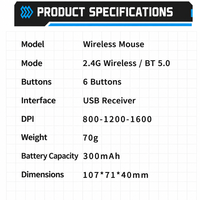 289 Mouse Nirkabel Mode Ganda BT5.0 2.4G Klik Senyap Portabel 1600DPI 6 Tombol 70G untuk Windows Mac IOS Android Tablet Laptop