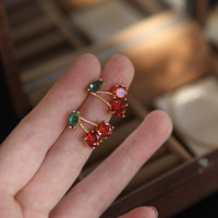 Fruit Red Zircon Cherry Stud Oorbellen Verguld Stijlvol Trendy Veelzijdig Damesmode Legering Cadeau Jonge meisjes
