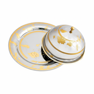 Fournisseur en gros Plateau de service en acier inoxydable argenté et doré Plateau de service de forme personnalisée au design simple avec couvercle de l'Inde - Product Image 1