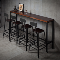 Ensemble table et tabourets de bar style industriel, structure métallique, plateau en bois, hauteur comptoir, pour pub, bar, café, restaurant, îlot de cuisine