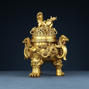 Quemador de Incienso de Latón con Diseño de León de la Dinastía Ming, Adorno Religioso de Cobre Extra Grande - Product Image 1
