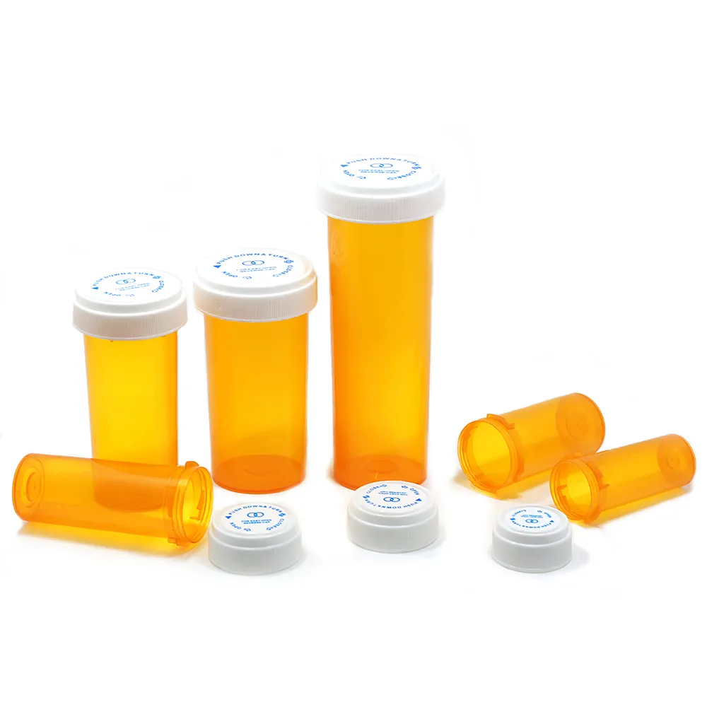 Frascos de medicina rx vazios, frascos de plástico de pp, resistente à criança, garrafa de medicina com tampa reversível