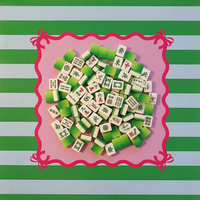 Mahjong américain de 160 tuiles, en acrylique vert citron gravé à 4 couches, édition Preppy Nœud et Rayures pour les espaces sociaux modernes