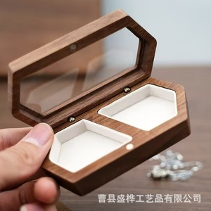 Hexagon Wooden Jewelry <b>Box</b> With <b>Mirror</b> For Rings Storage Desktop Organizer Retro Color Solid Wood Design - Product Image 4