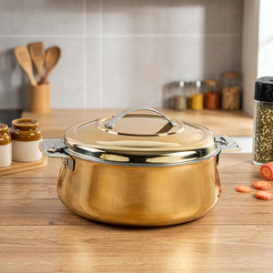 Golden Round Casserole <b>Pot</b> With Stainless Steel Lid And Handles Durable Modern Design For Gas And Induction <b>Cookers</b> - Product Image 3
