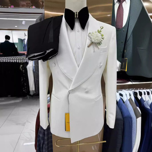 <span class=keywords><strong>Costume</strong></span> <span class=keywords><strong>homme</strong></span> élégant ivoire, ensemble 2 pièces, blazer de smoking ajusté à simple boutonnage pour marié et événements de luxe - Product Image 1