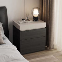Table de chevet relevable en bois marron avec 4 tiroirs et miroir – Meuble de rangement compact pour chambre à coucher