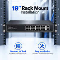 Switch Gigabit PoE 16 Port, Hub Jaringan 18 Port untuk Sistem Kamera IP CCTV 4K, Plug and Play, 240W 48V Ethernet PoE Switch