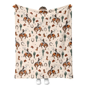 Boho Phong Cách Đất Nước Phương Tây Cowgirl Cao Bồi Khởi Động Mũ Chăn Tùy Chỉnh In Ấn Lông Cừu <span class=keywords><strong>Flannel</strong></span> Chăn - Product Image 1