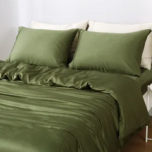 ई-अनुकूल लक्जरी 100% प्राकृतिक बांस बिस्तर सेट मिट्टी रंग कढ़ाई बिस्तर शीट रानी आकार