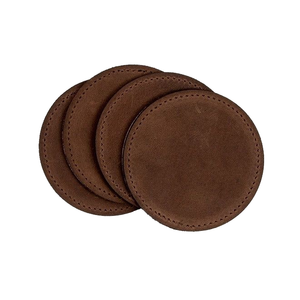 Sous-verres en cuir PU de couleur unie, 10 cm de diamètre, résistants à la chaleur, vente en gros, directement de l'usine - Product Image 1