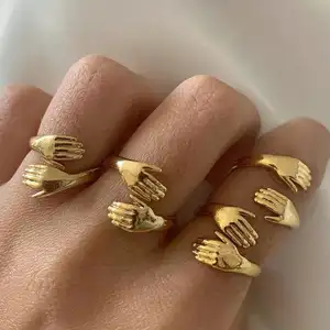 Custom Design Fashion Love Open 18K Gold Plated Stainless Steel Inspired Jewelry Hug Finger Ring Women Jewelry Manufacturer