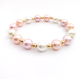 <span class=keywords><strong>Bracciale</strong></span> di Perle di Conchiglia per Donne, Perle di Conchiglia Rosa e Bianche da 8mm <span class=keywords><strong>con</strong></span> Perline in Rame Dorato - Product Image 6