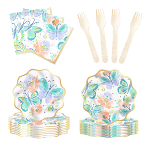 DAMAI Butterfly Party Tableware Bug Birthday Party Supplies Set Plates Napkins Cup Tableware Kit for 8 Guests - Product Image 3