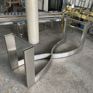 QUYANG su misura decorazione per la casa di lusso pietra tavolo da pranzo Base <span class=keywords><strong>lastra</strong></span> di marmo piombino d'oro in <span class=keywords><strong>acciaio</strong></span> inox gambe del tavolo - Product Image 3