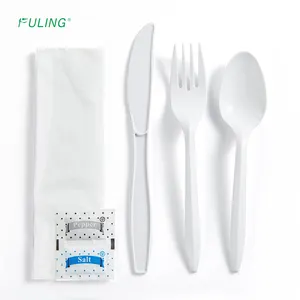 Fuling 6 In1 Medium Weight 2.5g PP Disposable Spoon Fork Knife Set Disposable Plastic Cutlery Kit With Napkin Salt And Pepper