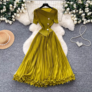 Elegante vestido con cuello en V para mujer, falda de verano estilo A para moldear la cintura y adelgazar la figura - Product Image 4