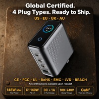 Chargeur certifié 148W GaN3 ignifuge avec écran LED, quatre ports USB-C PD, charge ultra-rapide, certifié CE FCC RoHS, vente en gros