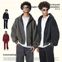Veste zippée polaire épaisse et délavée pour homme, coupe ample, à capuche, anti-plis, couleur unie, idéale pour l'hiver