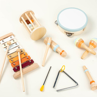 7 Pcs Wooden Percussion Instruments Set Musical Instruments Gift Tambourine, c Rain Sound Tube Clarinet