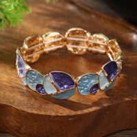 Bracelet jonc élastique vintage ethnique pour femme, plaqué or, émail, pierres texturées irrégulières, vente en gros TB69