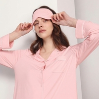 Pyjama en fibre de bambou pour femmes, manches longues, à carreaux et rayures, ensemble deux pièces avec cordon de serrage, vêtements de détente respirants, vêtements de maison