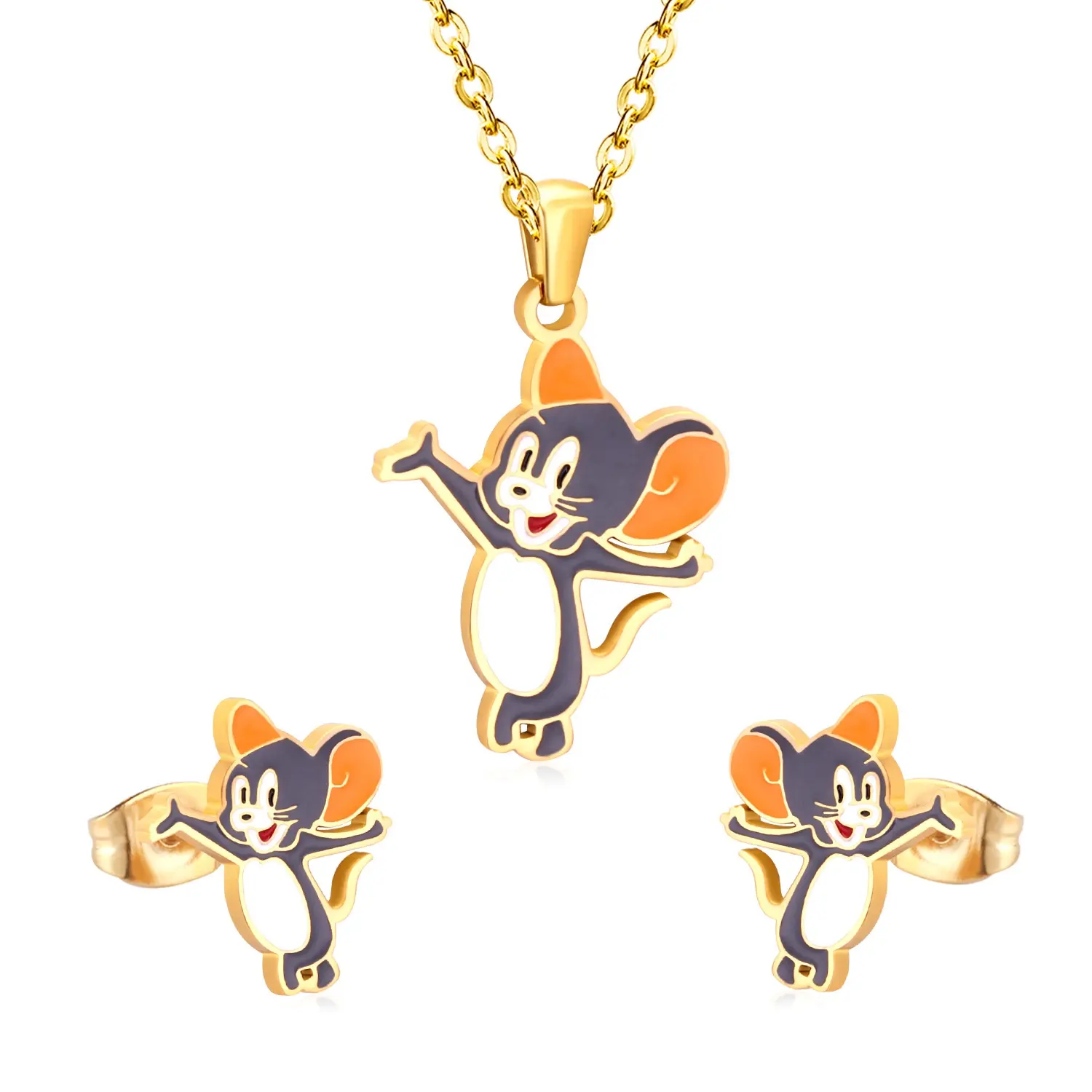 Kinderen Kinderen Schattige Stijl Roestvrij Staal Cartoon Jewery Sets 18K Gouden Hanger Ketting Set