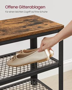 SENYU Banc de rangement à chaussures à 3 niveaux avec étagères en maille métallique et siège, organisateur de chaussures autoportant pour entrée - Product Image 5