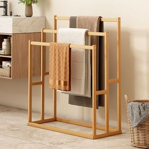 Porte-serviettes en bambou moderne à 3 niveaux Type de support de stockage de salle de bain pour la maison et l'hôtel - Product Image 2
