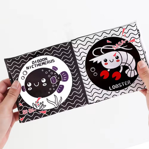 Jinying Baby Black and White Cloths <b>Book</b> Set Educational Washable Cartoon Underwater Animals Soft <b>Sensory</b> Cloth <b>Book</b> - Product Image 3