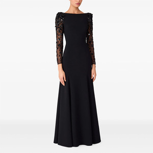 <span class=keywords><strong>Robe</strong></span> <span class=keywords><strong>de</strong></span> Soirée Sirène Longue Maxi Beige Luxueuse en Maille à Paillettes Manches Longues Élégante Longueur Sol Tenue Formelle pour Banquet et Fête - Product Image 4