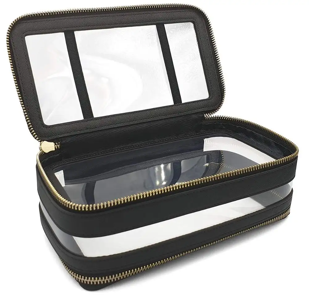 Hoge Kwaliteit Fashion Double Zip Lock Lederen Pvc Wc Tas Wassen Cosmetische Tas Voor Reizen