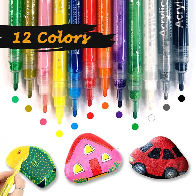 Amazon ชุดปากกาสีอะคริลิคปลายพลาสติก28สี,ปากกาหัวพลาสติกกันน้ำถาวรสำหรับ Diy บนผ้าเซรามิคหิน