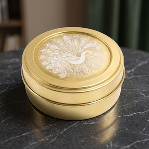 Elegant Brass Masala Box Beautifully <b>Etched</b> Traditional Design 125ml Capacity Stain Resistant Food Grade Eco-Friendly for Home - Product Image 3