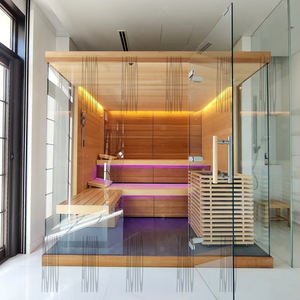 Sauna infrarouge moderne en bois massif avec panneau de commande électrique, lumière rouge et thérapie par <span class=keywords><strong>halo</strong></span> pour villa, utilisation en extérieur avec vapeur - Product Image 4