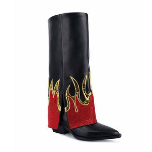 Stivali da Cowgirl WETKISS con Logo Personalizzato, Tacco Alto, Decorati con Strass, Stivali Alti al Ginocchio Pieghevoli, Stivali da Cowboy Scintillanti da Donna per Feste - Product Image 1