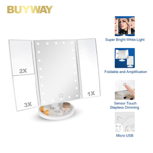 Magnifying trifold trang điểm bảng gương thông minh điều khiển cảm ứng thắp sáng đứng lên bàn <span class=keywords><strong>LED</strong></span> ánh sáng gương Vanity trang điểm <span class=keywords><strong>Led</strong></span> Gương - Product Image 5