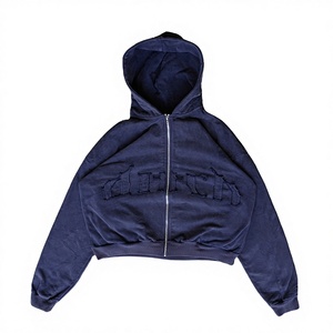 Sweat à capuche vintage en coton 100% de haute qualité, délavé à la pierre, avec appliqué personnalisé et broderie 3D, en molleton bouclette 400 g/m², respirant et anti-boulochage - Product Image 3