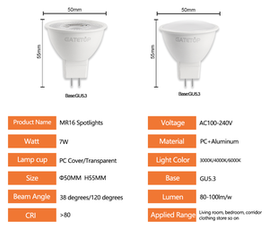 Kapalı ofis kullanımı için AC100-240V 7W LED spot Spotlight taban 120/38 derece Focos lamba 3000K/4000K/6000K Led ışık - Product Image 2
