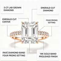 Bague de fiançailles en or 14 carats avec diamant de laboratoire taille émeraude 3 carats pour femme, certifiée IGI, personnalisable, bijoux fins
