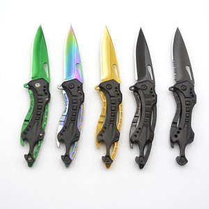 มีดพับแบบ Drop Point ใบมีดสแตนเลส ด้ามอลูมิเนียม สีเขียวรุ้ง เหลือง ดำ มีดพกพา EDC อุปกรณ์กลางแจ้ง - Product Image 1
