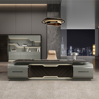 Bureau de direction en bois, mobilier de bureau modulaire, bureau de direction au design moderne, plateau en bois de noyer, bureau et chaise de bureau gris