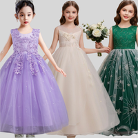 Robe de soirée princesse sans manches pour filles, robe longue en dentelle et mousseline, décoration nœud sans manches, robe de soirée formelle pour enfants